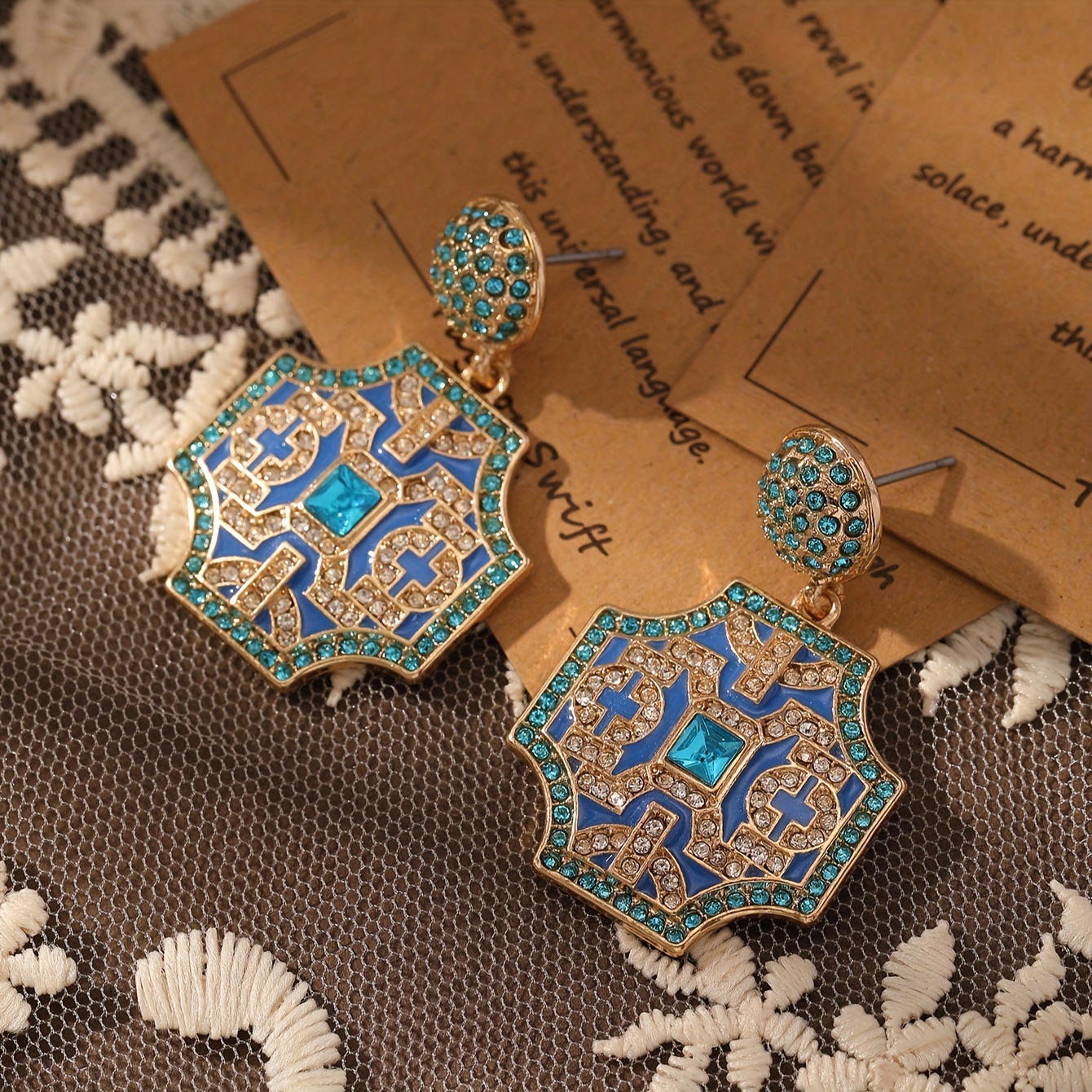 Vintage Plated Dangle Earrings with Rhinestones